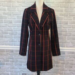 Anthropologie Avec Les Filles Sigrid Longline Blazer Black Red Plaid Med Preppy